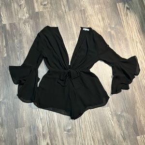 Boutique Size M Deep-V Black Romper
